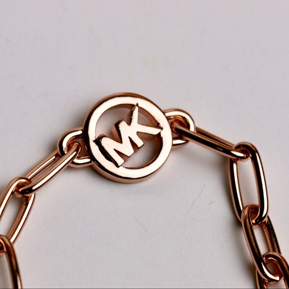 Michael Kors Rose Gold Tone Chain Link Logo Bracelet - Picture 2 of 7